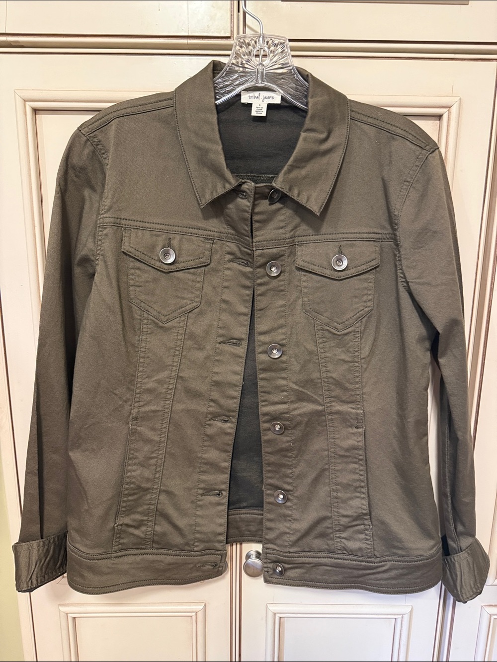 Tribal Jeans Olive Button-Front Jean Jacket by